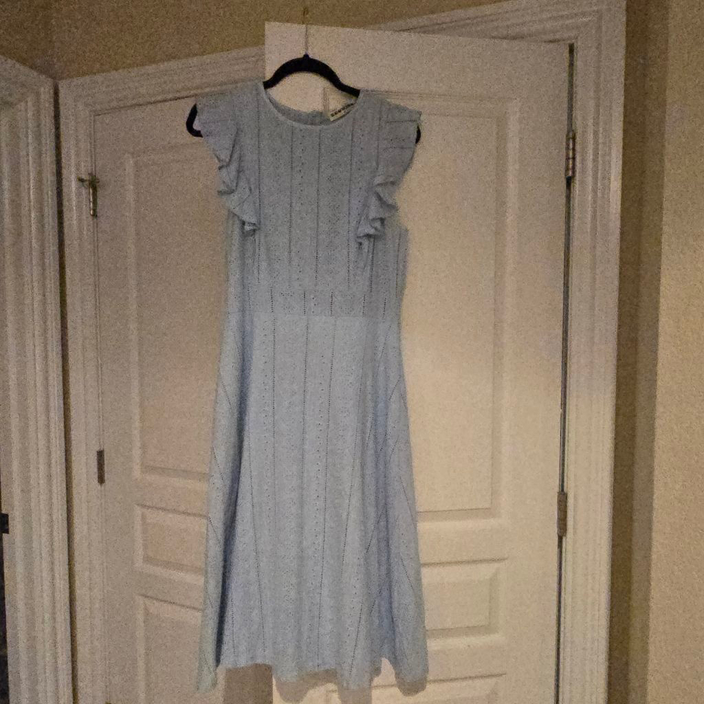 ECOWISH Light Blue Ruffle Eyelet Midi Dress M - Picture 5 of 7